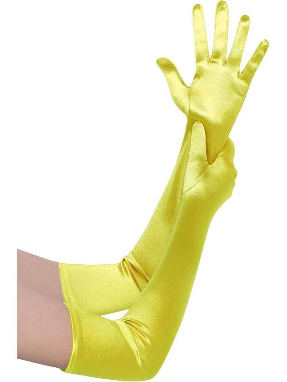 Women Yellow Long Elbow Length 1920s Gatsby Satin Opera Bridal Wedding Gloves